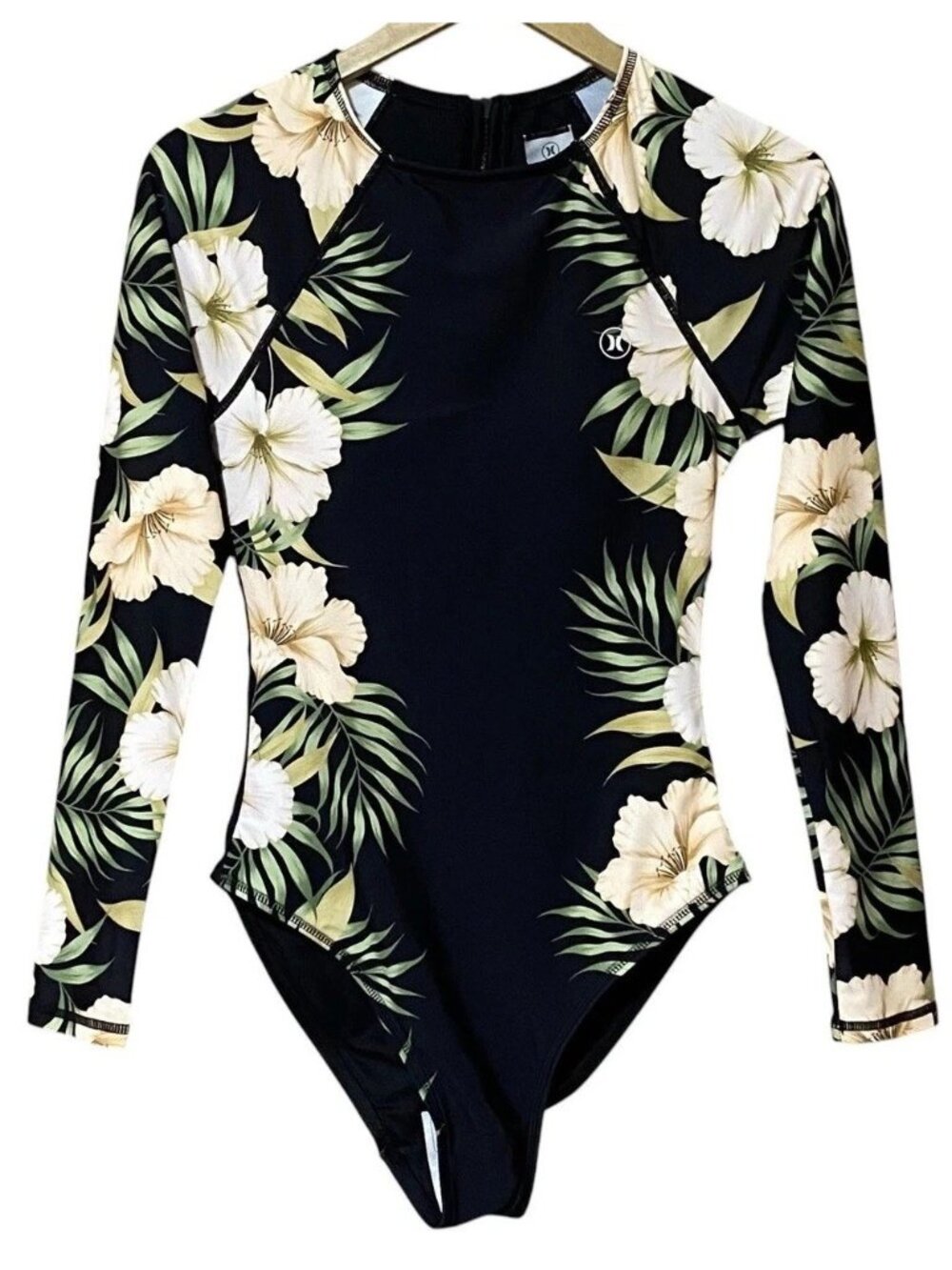 SOLD!! DO NOT BUY!! Hurley Black Floral Long Sleeve Swimsuit S NWT UPF Surf